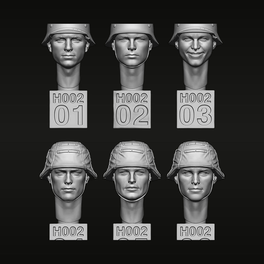 WWII German Soldier Heads Assortment H002 Stahlhelm & Field Cap 1/35 Resin Bust Kit - unpainted resin model kit