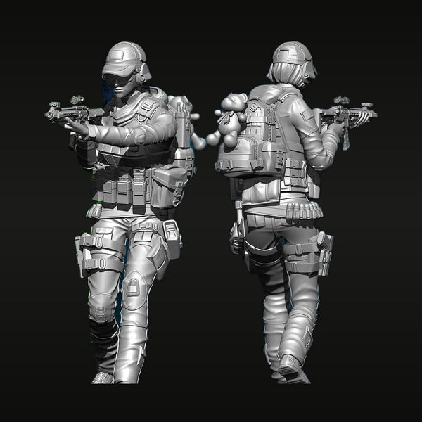 Sci-Fi Female Tactical Operator with Dual Rifles 75mm Resin Figure Kit