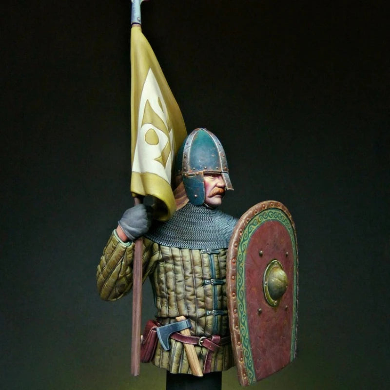 Medieval Norman Knight Bust with Nasal Helmet and Kite Shield 1/12 Resin Kit - resin model view 3