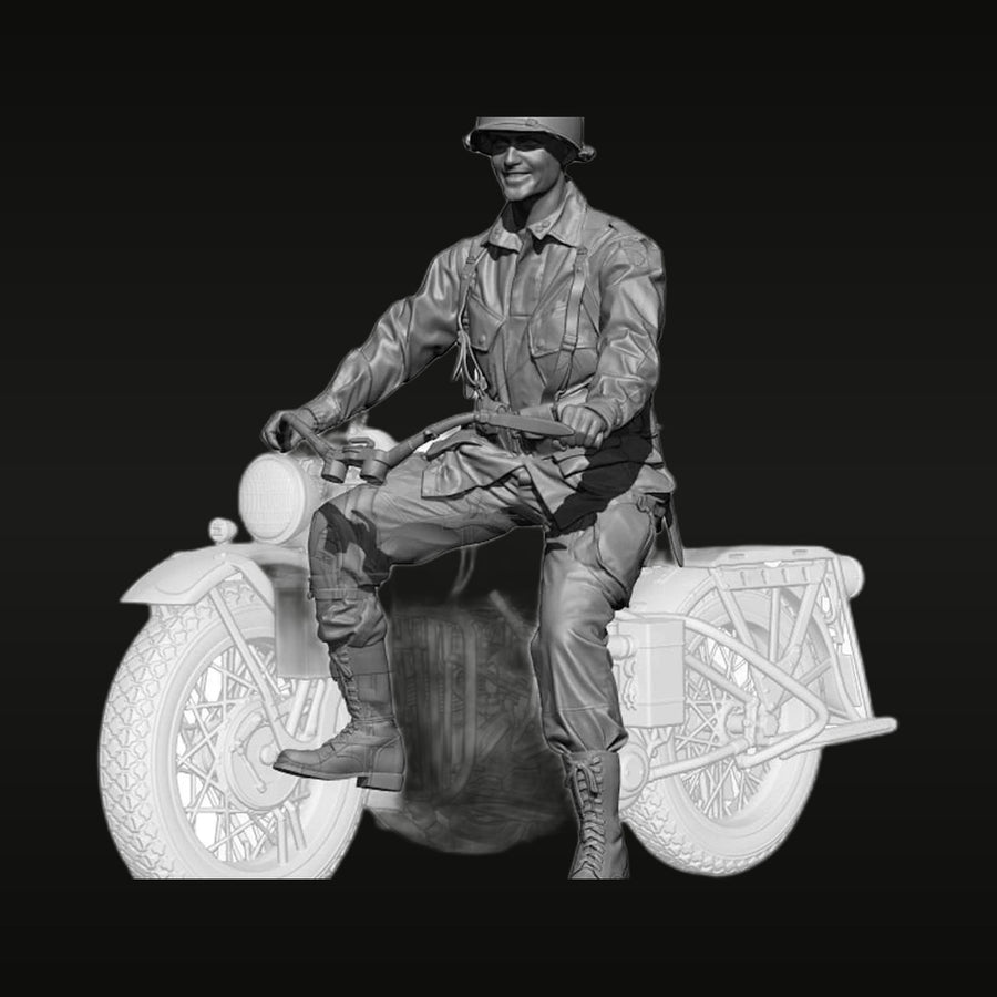 WWII US Army Soldier on Motorcycle 1/35 Resin Figure Kit - unpainted resin model kit
