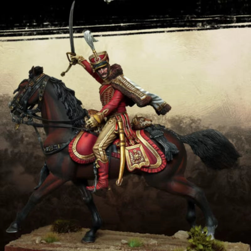 Napoleonic French Hussar Officer Mounted with Saber 54mm Resin Figure Kit - resin model view 2