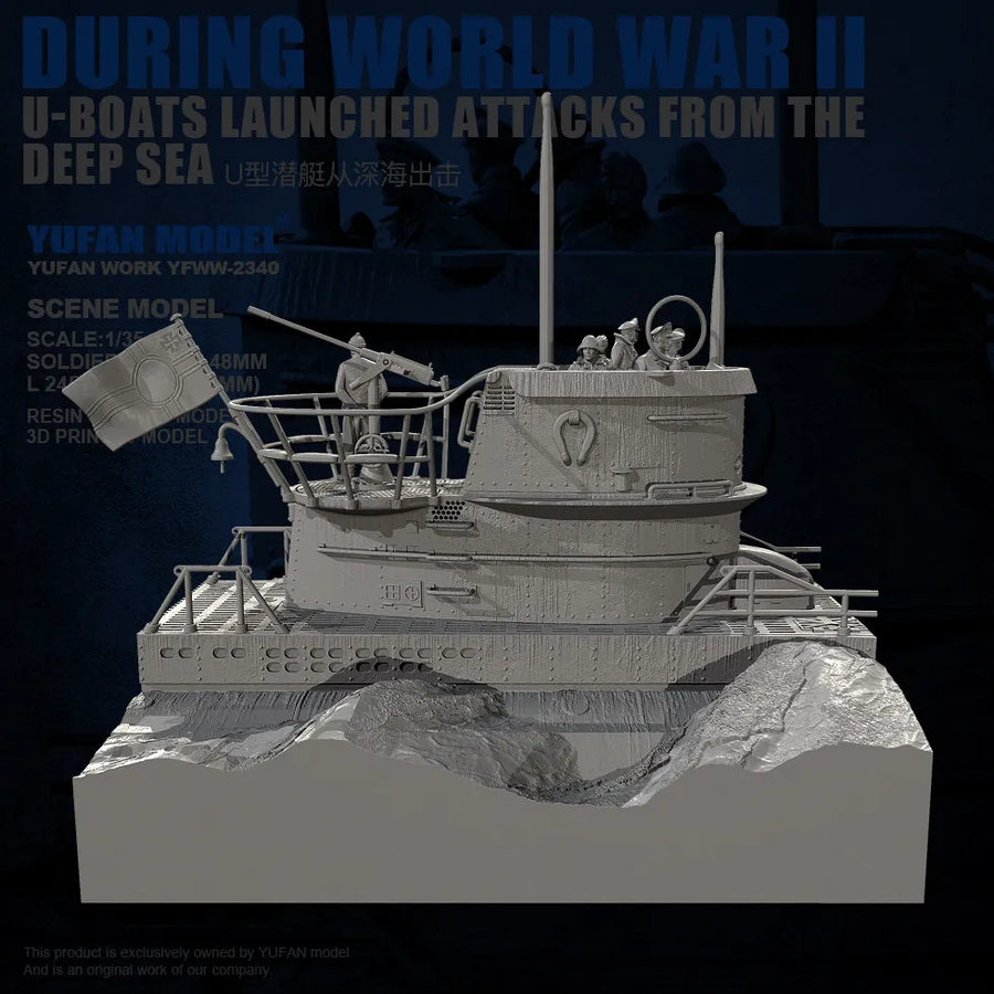 WWII German U-Boat Submarine with Wave Base 1/35 Resin Ship Kit - resin model view 2