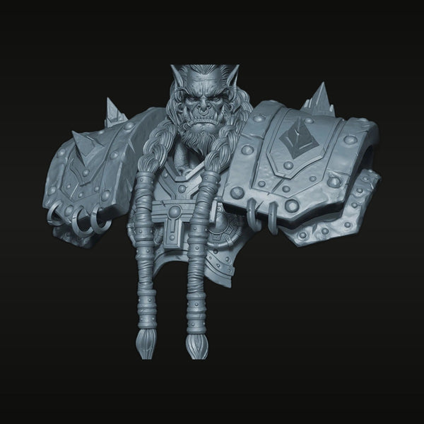 Fantasy Demon Warlord with Braided Beard Spiked Armor 55mm Resin Bust