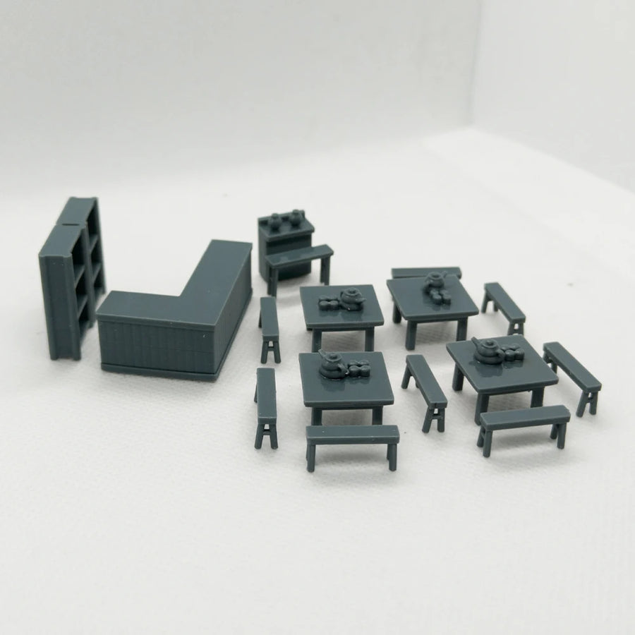 Inn Interior Furniture Set with Dining Chairs 1/87 Resin Diorama Kit - resin model view 3