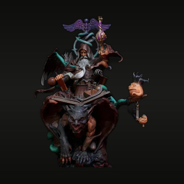 Fantasy Sorcerer on Demonic Beast with Imp 80mm Resin Diorama Kit