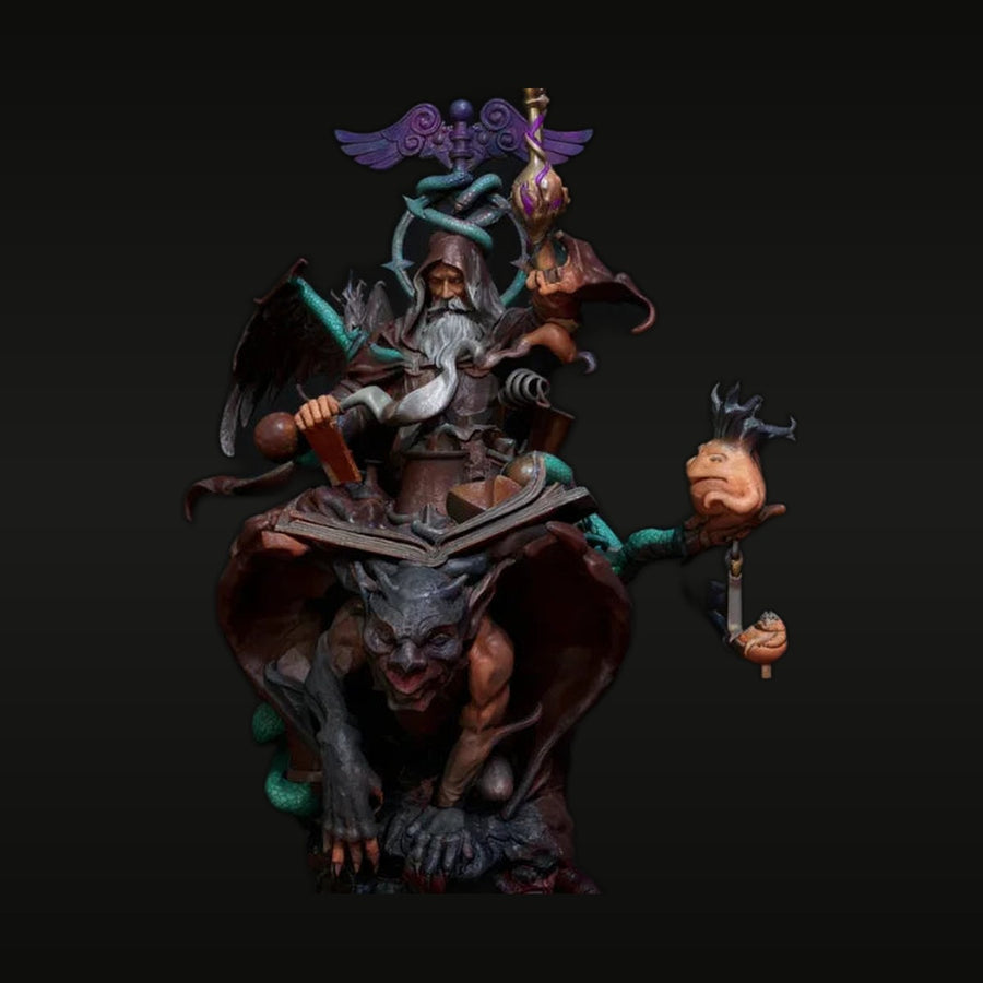 Fantasy Sorcerer on Demonic Beast with Imp 80mm Resin Diorama Kit - unpainted resin model kit