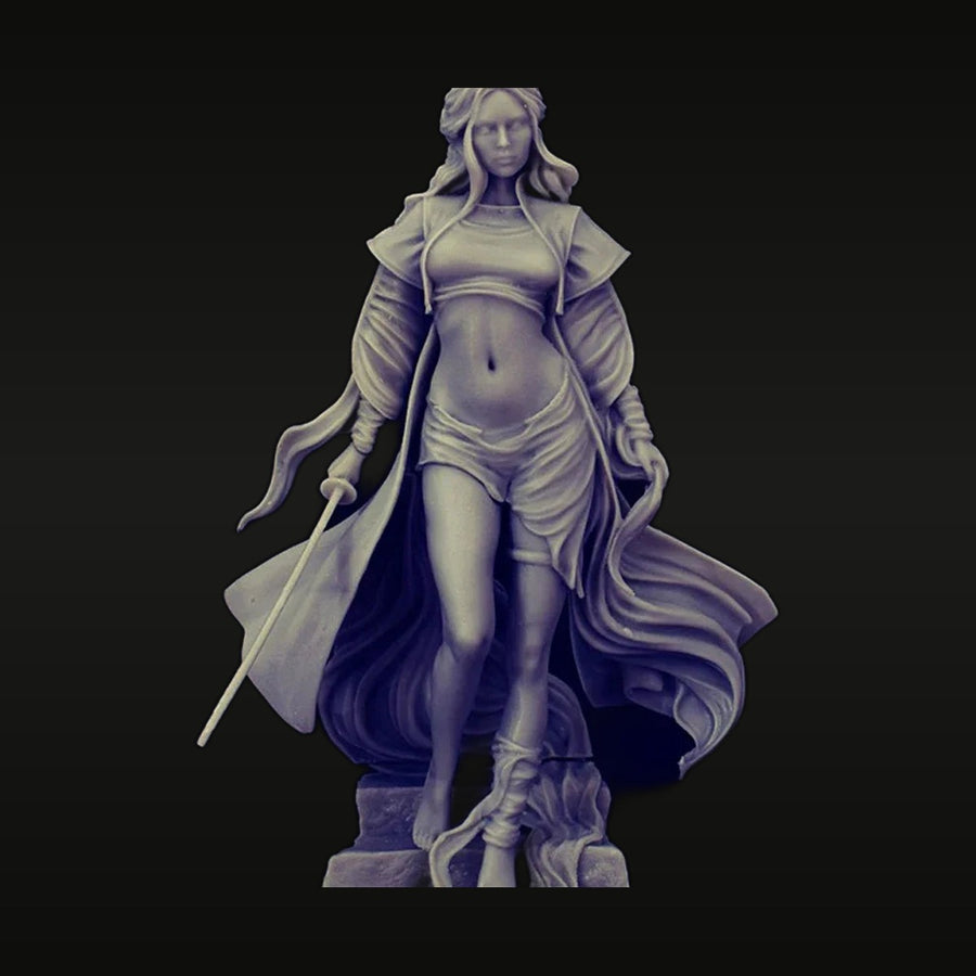 Fantasy Sorceress Woman Wand Cape Stylized Resin Figure Kit - unpainted resin model kit