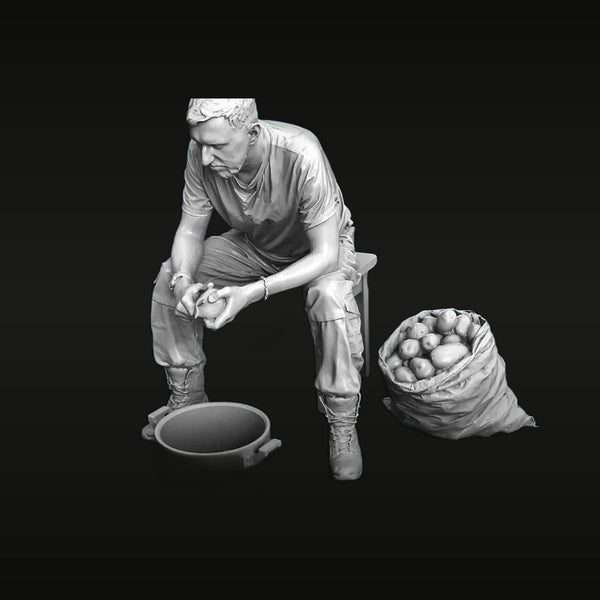 Modern Soldier Peeling Potatoes with Sack 1/35 Resin Figure Kit