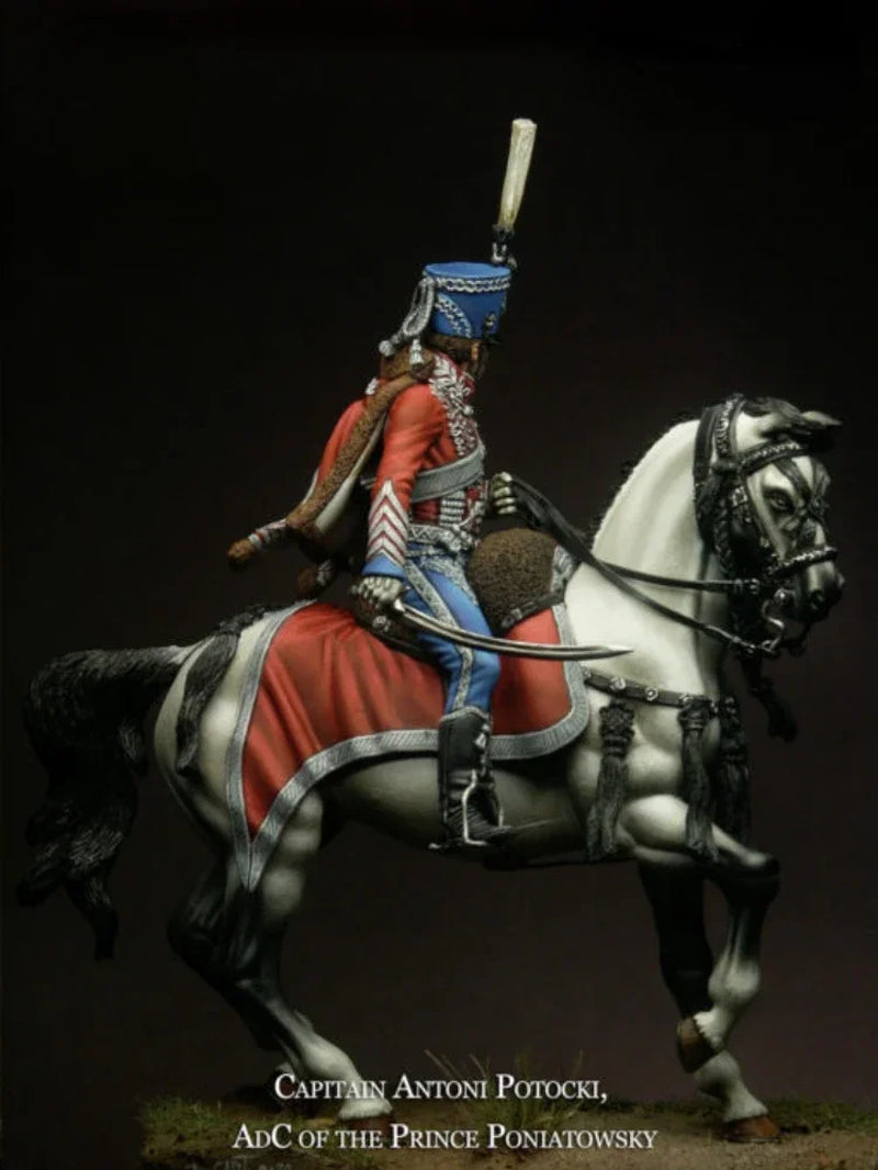 Napoleonic Polish Hussar Officer on Horseback Mounted 54mm Resin Figure Kit - resin model view 4