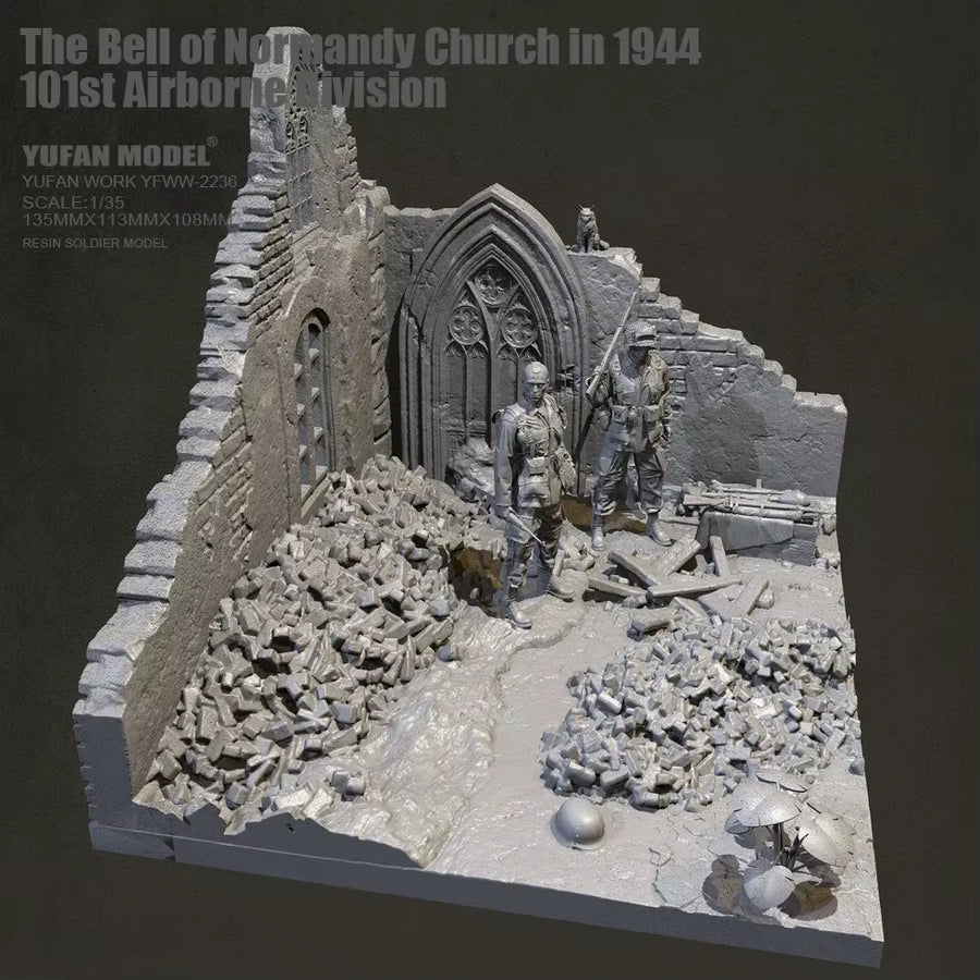 WWII US 101st Airborne at Damaged Church Normandy 1944 1/35 Resin Diorama Kit - resin model view 5