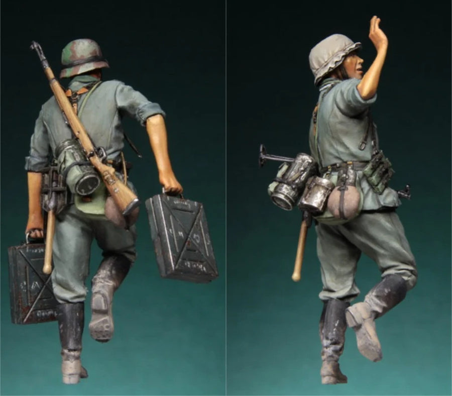 1/35 Scale Die-Cast Resin Figure Model Kit WWII German Ammo Carrier & Infantry NCO 2 Figures Unassembled and Unpainted