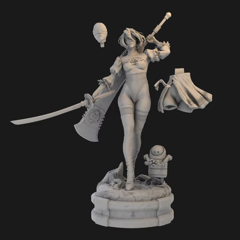 Fantasy Female Warrior White Hair Double Axe 1/24 Resin Figure Kit - resin model view 3