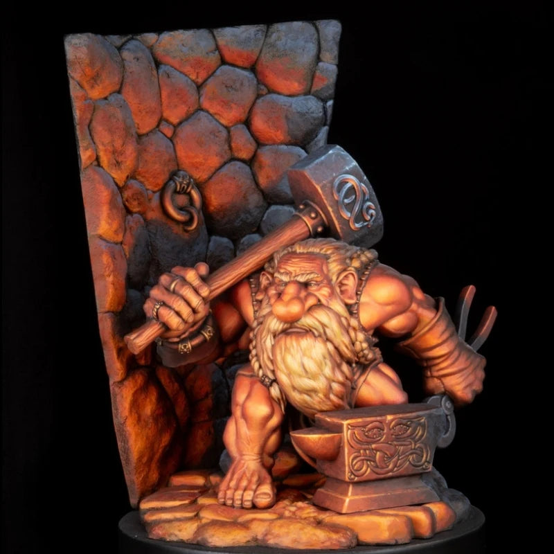 Fantasy Dwarf Warrior with Axe and Stone Base 1/24 Resin Figure Kit - resin model view 2