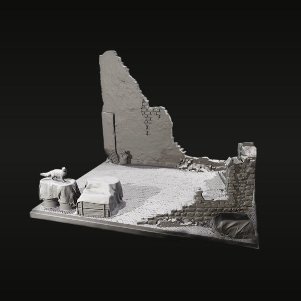 WWII Ruined Battlefield Diorama Base with Walls & Rubble 1/35 Resin Kit