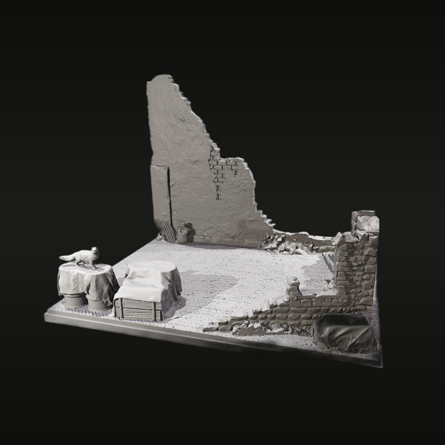 WWII Ruined Battlefield Diorama Base with Walls & Rubble 1/35 Resin Kit - unpainted resin model kit