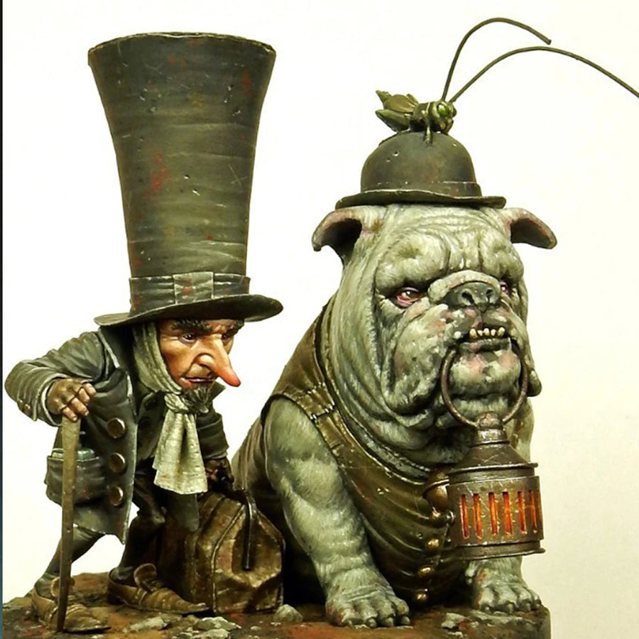 Steampunk Fantasy Gnome & War Bulldog Diorama Set 54mm Resin Figure Kit - unpainted resin model kit