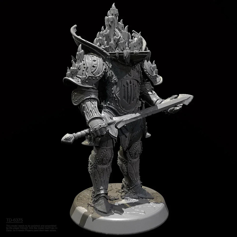 Fantasy Armored Warlord with Spiked Crown Helm Two-Handed Sword 38mm Resin Figure Kit - resin model view 3