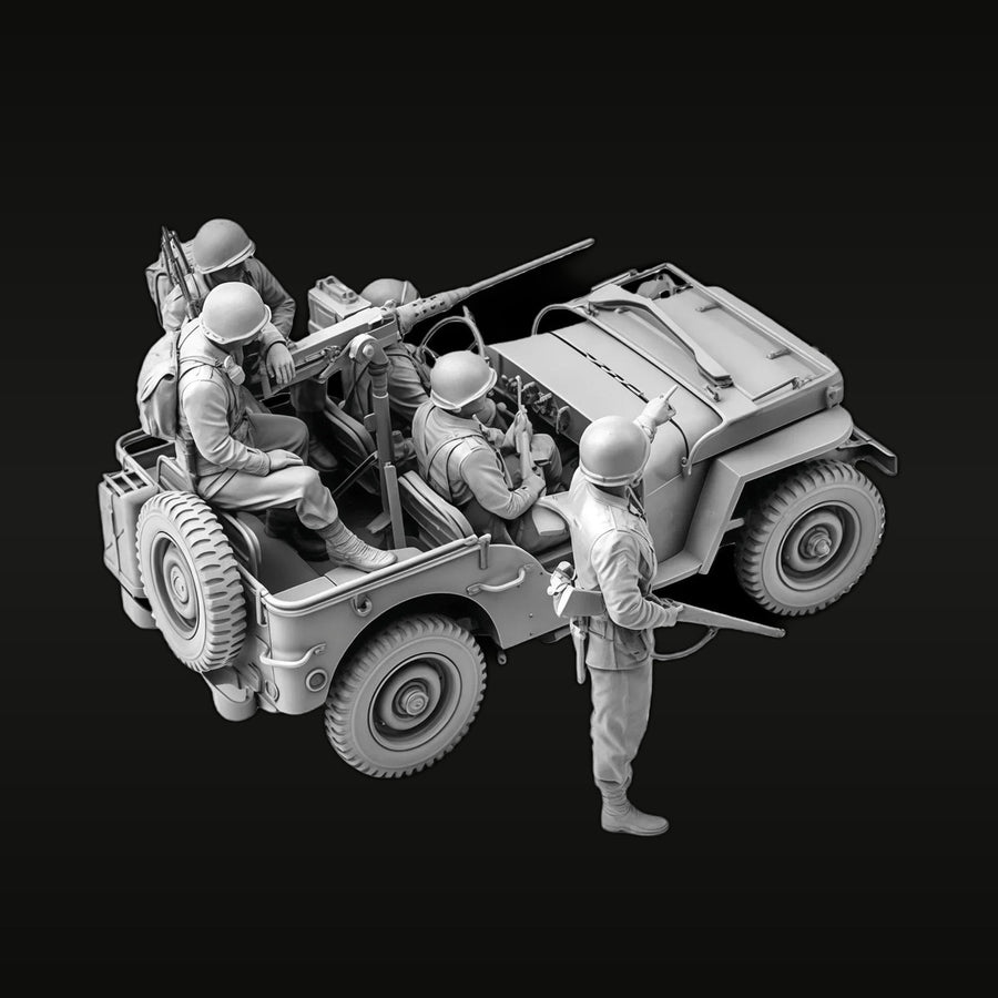 WWII Jeep & Truck Convoy Crew Set with MG42 1/35 Resin Diorama Kit - unpainted resin model kit