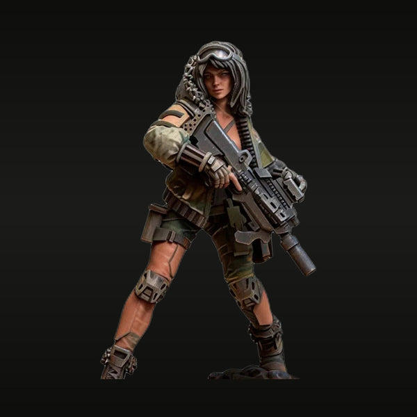 Cyberpunk Female Operative with Assault Rifle 25mm Resin Figure Kit