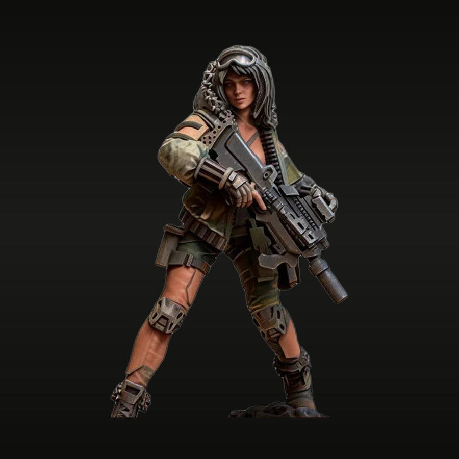 Cyberpunk Female Operative with Assault Rifle 25mm Resin Figure Kit - unpainted resin model kit