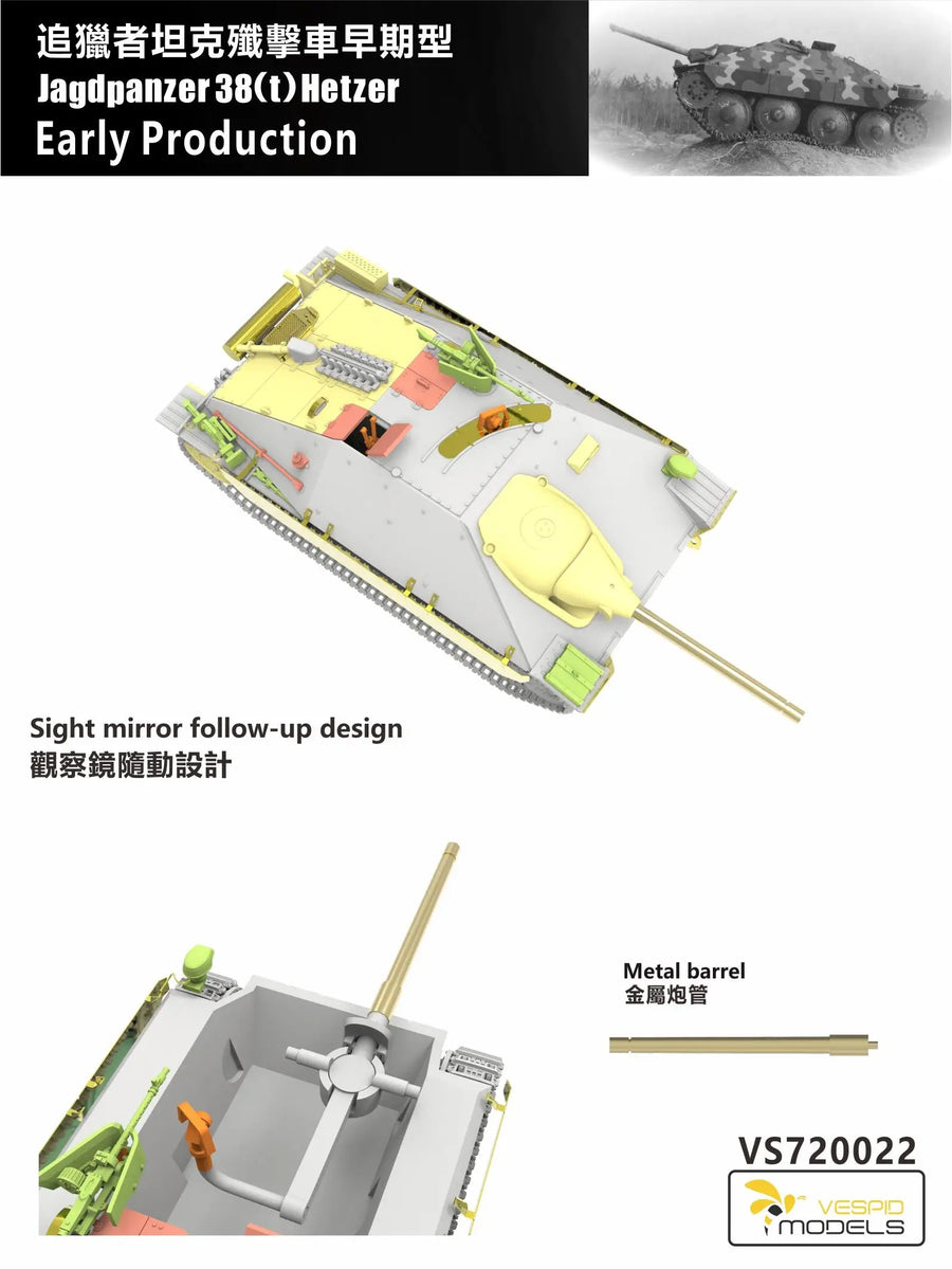VESPID MODELS VS720022 1/72 German Jagdpanzer 38(T) Hetzer Early Production - Scale Model Kit