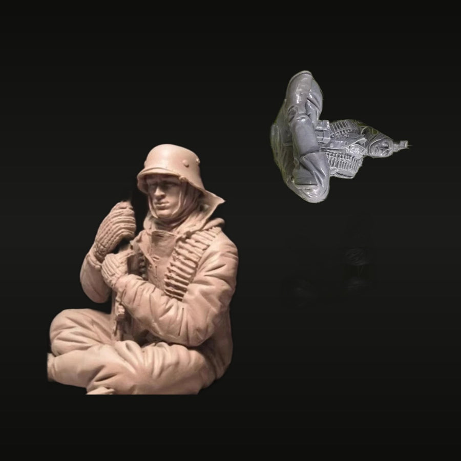 WWII German Soldier Seated with MG Ammunition Belt 1/16 Resin Figure Kit - unpainted resin model kit