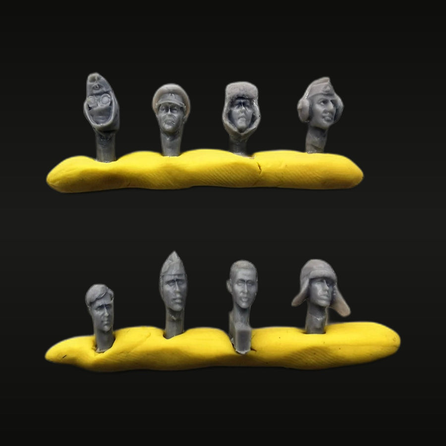 WWII Soldier Heads Assortment 8-Pack 1/35 Resin Bust Set - unpainted resin model kit