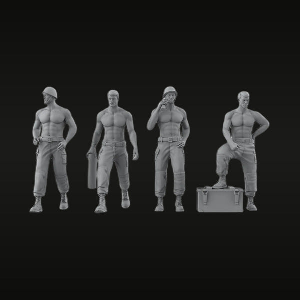 Shirtless Male Soldier Set 1/72 Resin Figure Kit with Ammo Crate