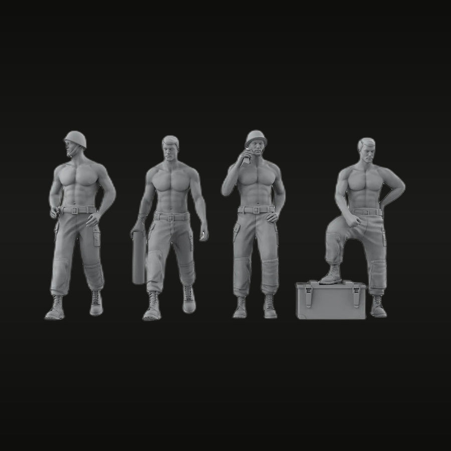 Shirtless Male Soldier Set 1/72 Resin Figure Kit with Ammo Crate - unpainted resin model kit