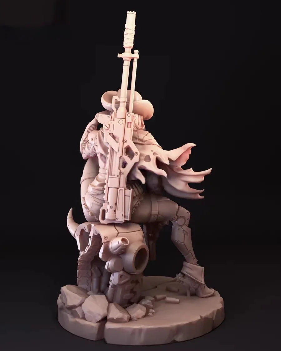 Stylized Female Gunslinger with Rifle & Flowing Cloak 75mm Resin Figure Kit - resin model view 2