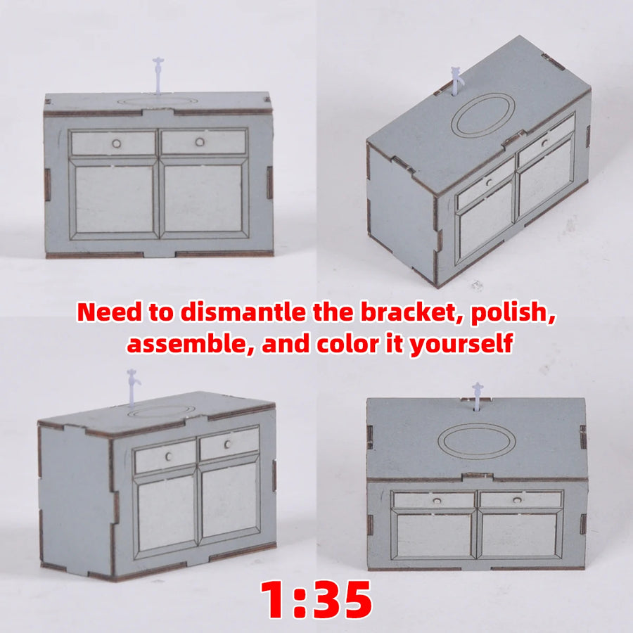 1/35 Scale Model Kit Kitchen Utensils Gas Stove Cupboard Washbasin Lavatory Sideboard Sand Table Diorama Models