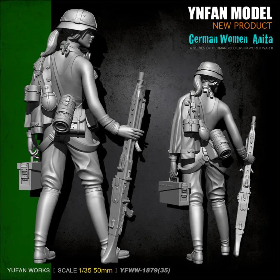 WWII German Female Soldier Anita MP40 Stahlhelm 1/35 Resin Kit - resin model view 4