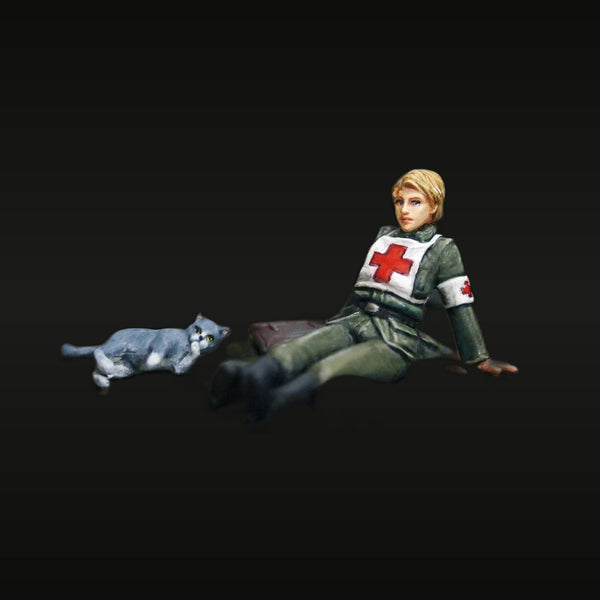 WWII Female Medic with Cat Companion 28mm Resin Figure Kit
