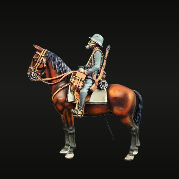 WWI German Cavalry Soldier on Horseback with Gas Mask and Rifle 1/32 Resin Figure Kit