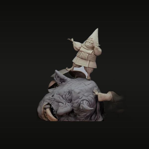 Fantasy Gnome Wizard on Troll Head Base 75mm Resin Diorama Kit