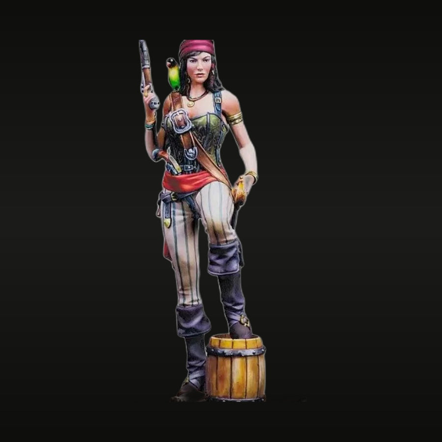 Pirate Female Captain with Musket and Parrot 75mm Resin Figure Kit - unpainted resin model kit
