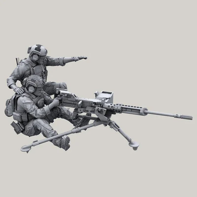 1/35（50Mm）Resin Soldier (2 People+Heavy Machine Gun)Colorless and Self-Assembled Special Offer A-2061
