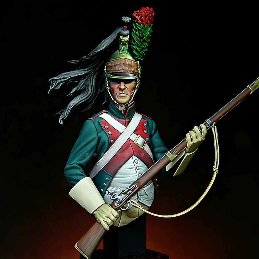 Napoleonic French Imperial Guard Officer with Musket 1/12 Resin Bust Kit - resin model view 3