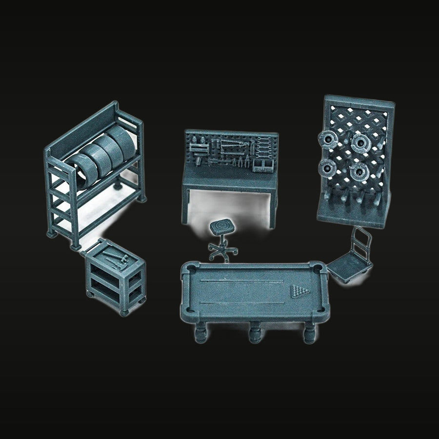 Car Garage Tool Maintenance Workshop Display Props 1/87 Resin Model Kit - unpainted resin model kit