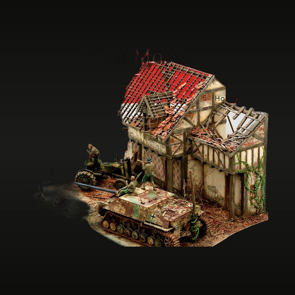 WWII German Ruins Diorama with Tank & Soldiers 1/35 Resin Kit