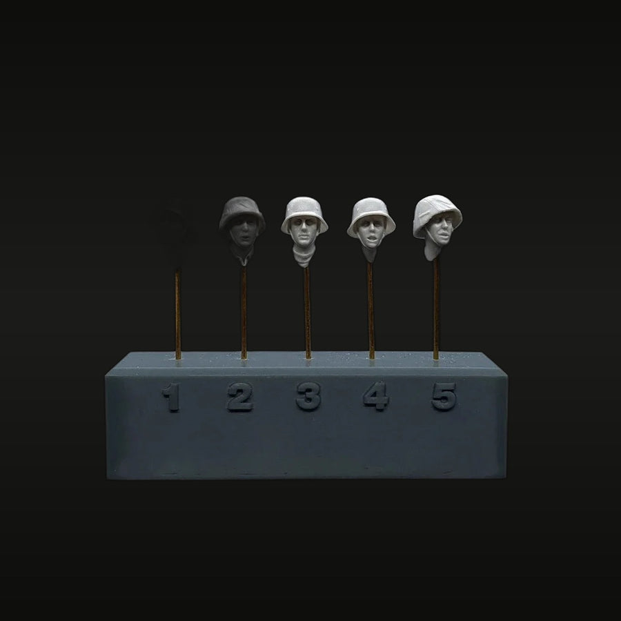 WWII German Soldier Combat Helmet Heads 4-Pack 1/35 Resin Kit - unpainted resin model kit