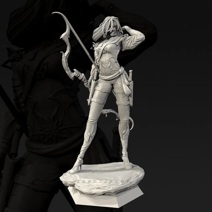 Fantasy Female Archer with Recurved Bow 28mm Resin Figure Kit - resin model view 3
