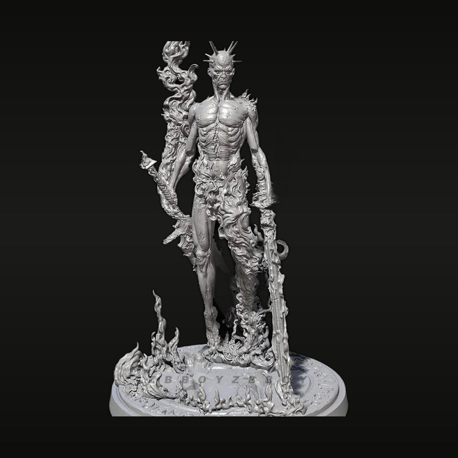 Fantasy Demon Lord Bust with Spiked Crown and Ornate Staff 38mm Resin Kit - unpainted resin model kit
