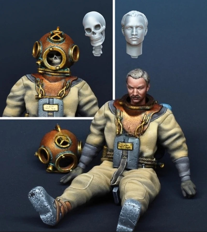 1/35 Scale Die-Cast Resin Figure Model Kit WWII German Diver with 2 Heads Unassembled and Unpainted