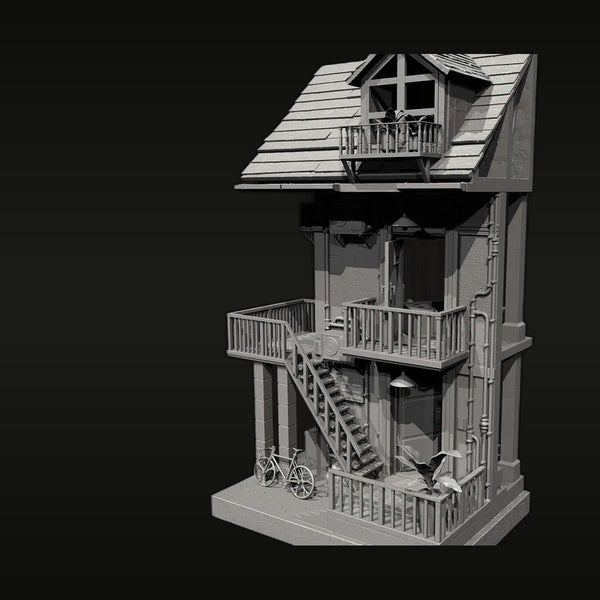 Modern Urban Three-Story Residential Building 1/72 Resin Diorama Kit