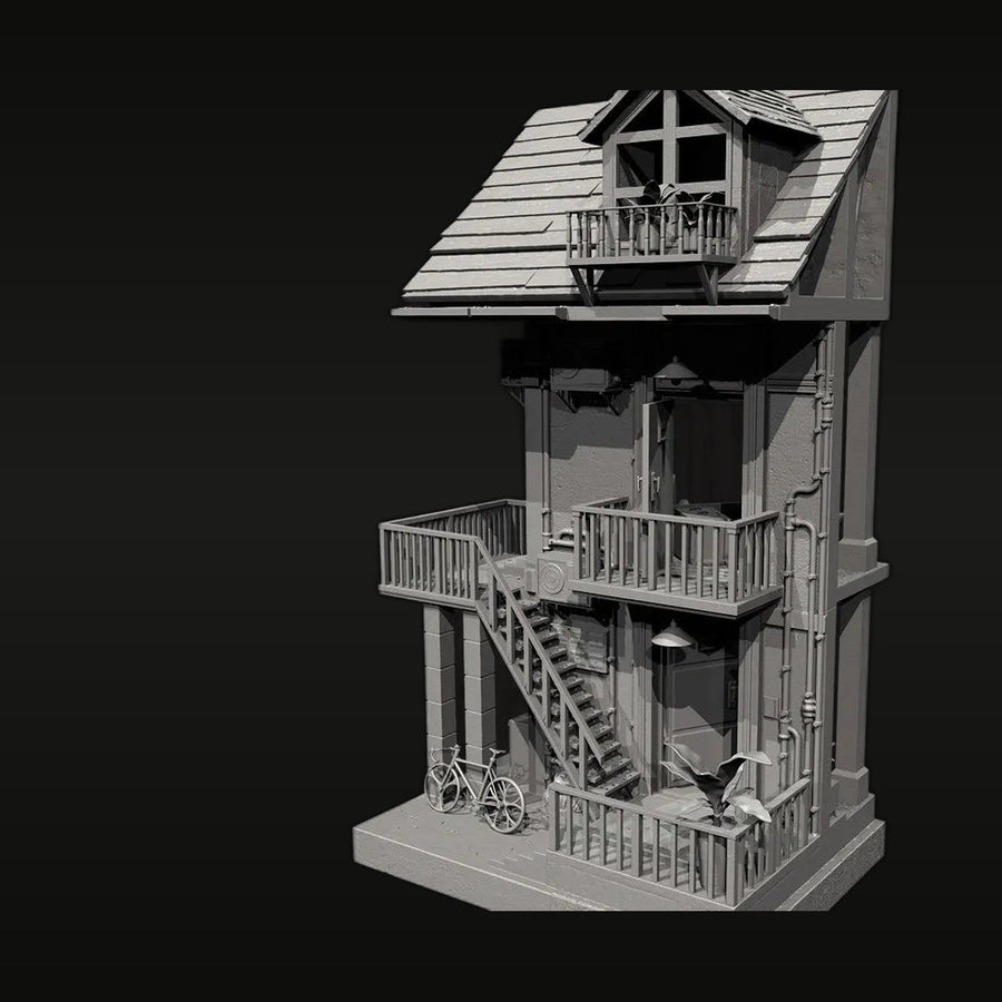 Modern Urban Three-Story Residential Building 1/72 Resin Diorama Kit - unpainted resin model kit
