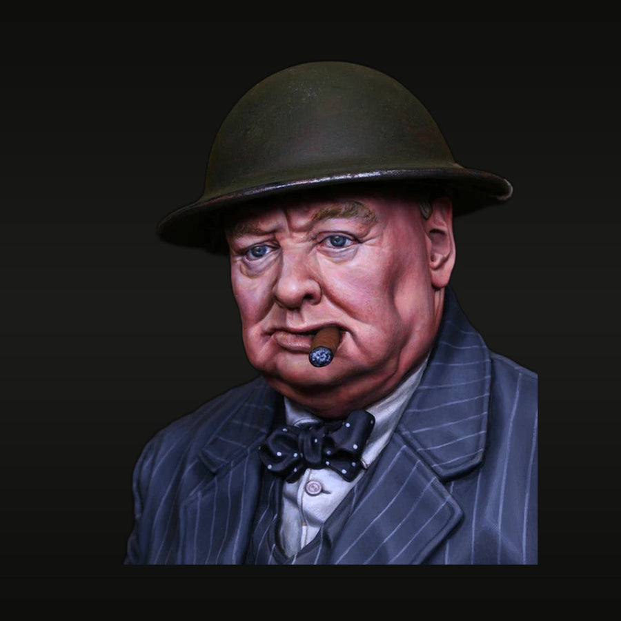 British Statesman with Brodie Helmet and Cigar 1/8 Resin Bust - unpainted resin model kit