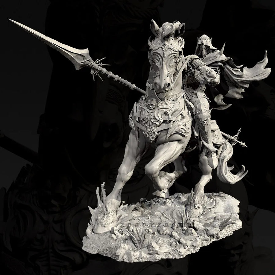 Medieval Knight Lancer on Armored Horse 55mm Resin Figure Kit - resin model view 3