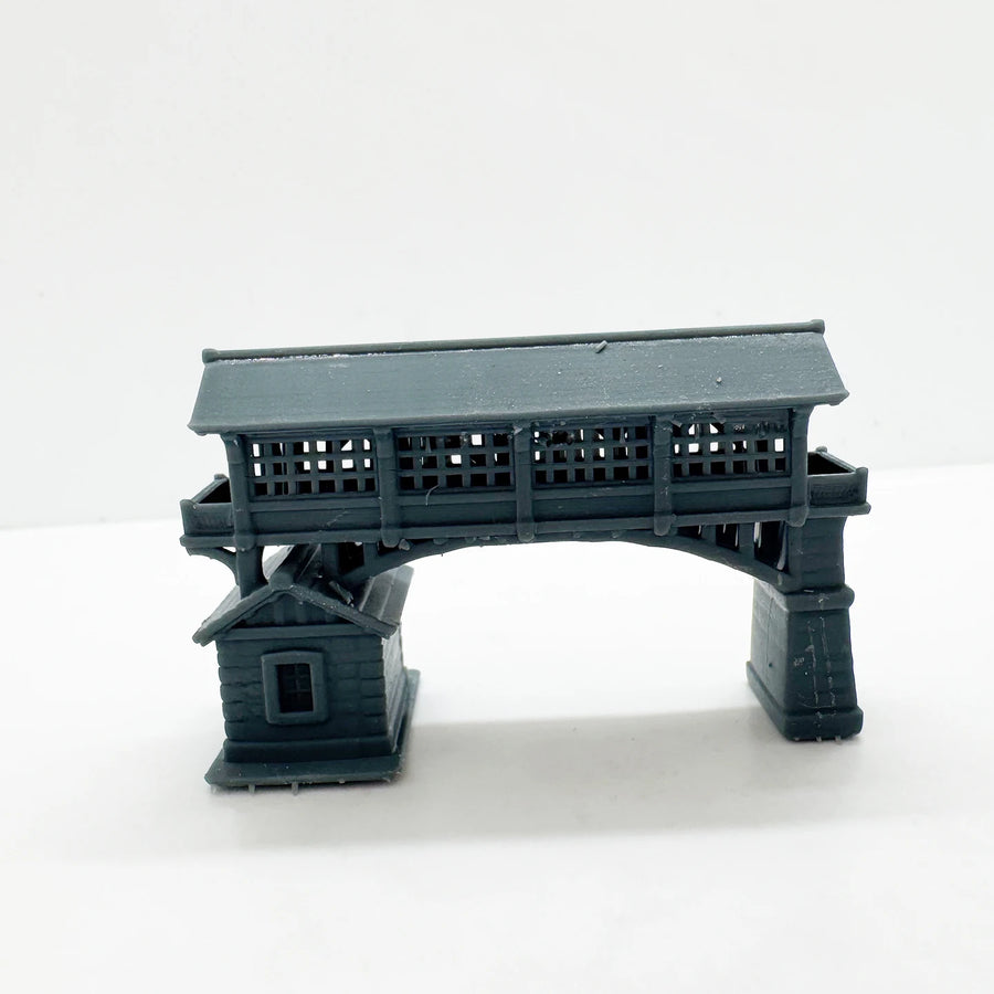 Covered Bridge with Stone House Diorama LYTS123 1/87 1/160 1/220 Miniature Building Military Car