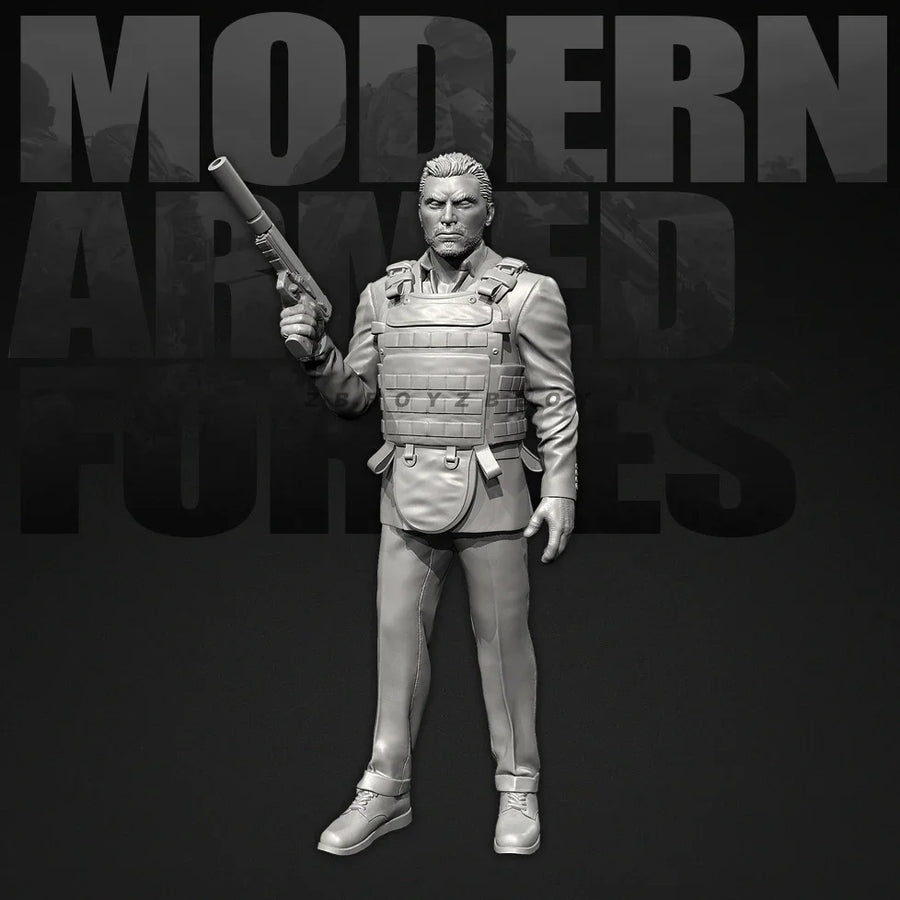 Modern Tactical Operator with Suppressed Pistol 25mm Resin Figure Kit - resin model view 2